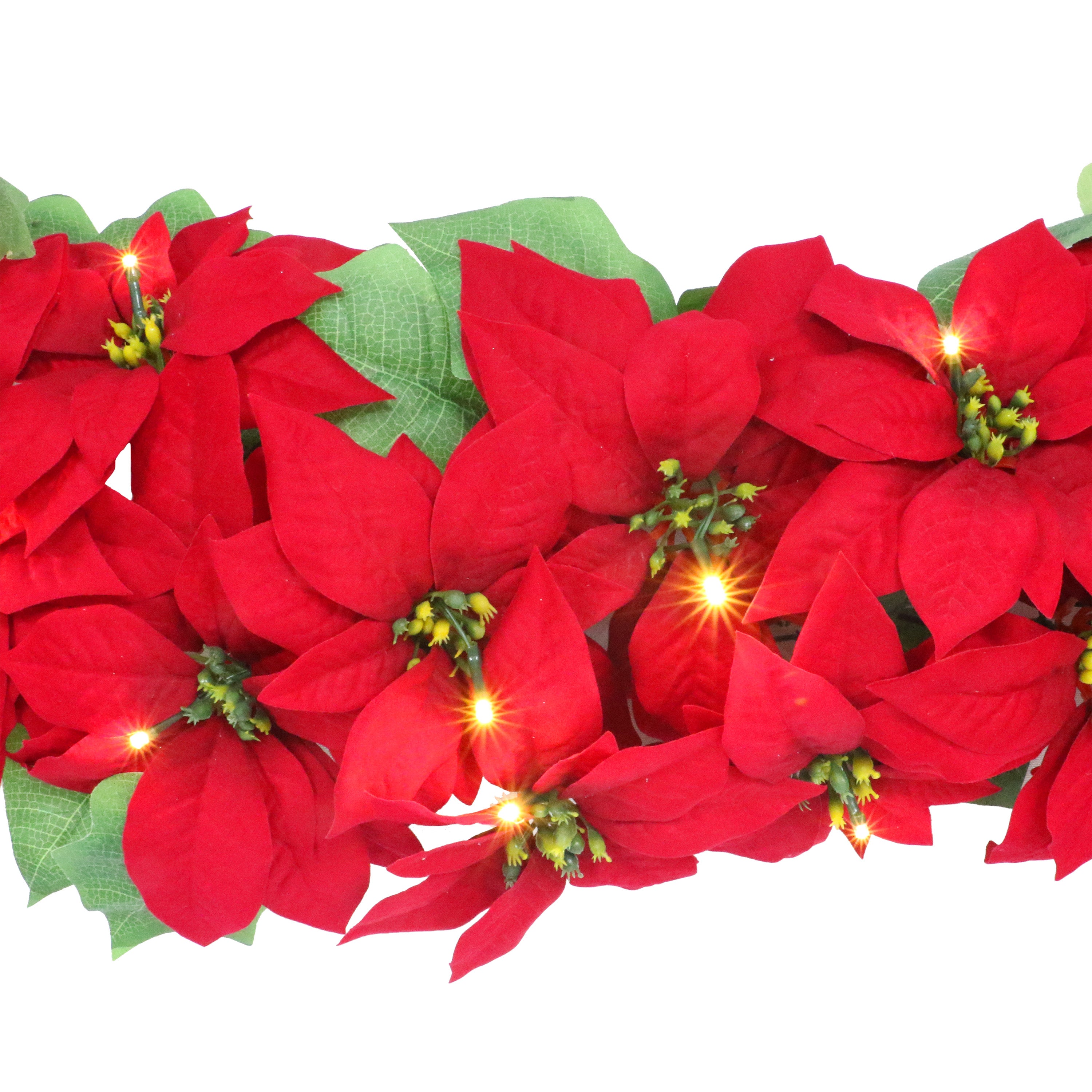 6' x 12" Pre-Lit Battery-Operated Red Poinsettia Garland